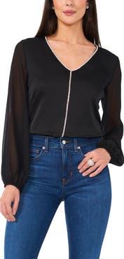 Vince Camuto Rhinestone Chiffon Sleeve Top