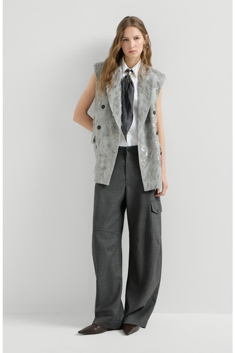 Virgin wool twill cargo barrel trousers with monili, Alternate, color, Dark Grey