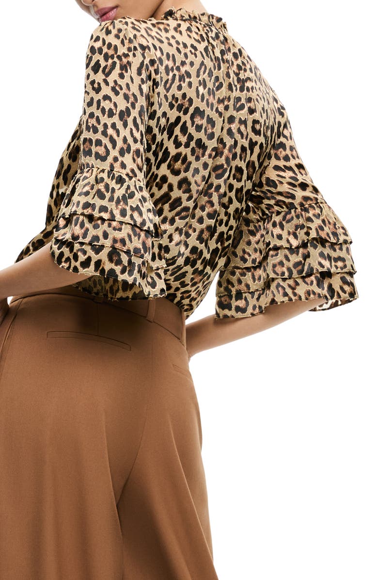 Alice + Olivia Willa Leopard Print Tiered Sleeve Top, Alternate, color, 