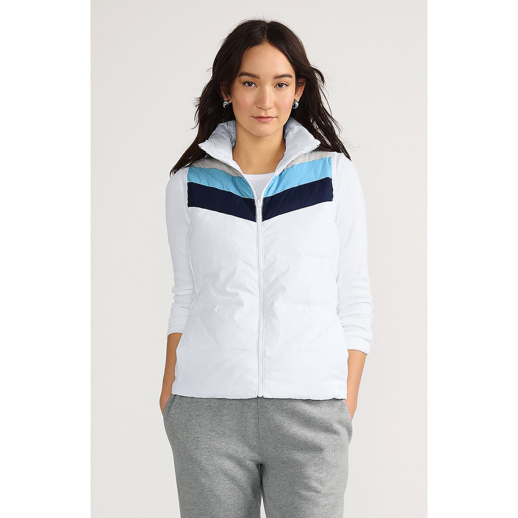 Lands' End Wanderweight Reversible Packable Down Vest In White/blue Colorblock