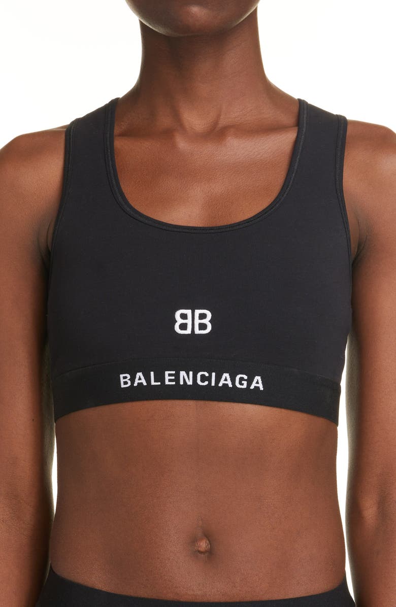 Balenciaga Logo Racerback Sports Bra, Main, color, 