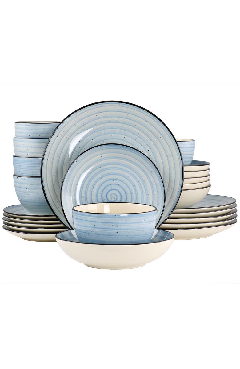Elama Gia 24 Piece Round Stoneware Dinnerware Set, Main, color, White