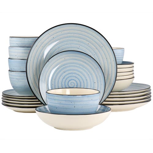 Elama Gia 24 Piece Round Stoneware Dinnerware Set In Blue