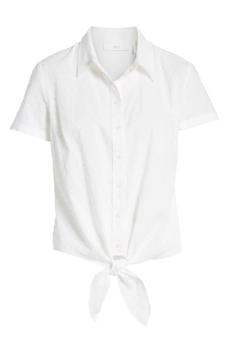 1901 Tie Front Button Down Clip Dot Shirt, Alternate, color, 