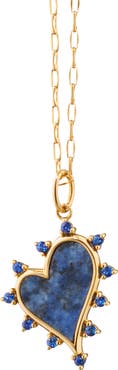 Monica Rich Kosann Heart 18k Gold Sodalite & Blue Sapphire Necklace