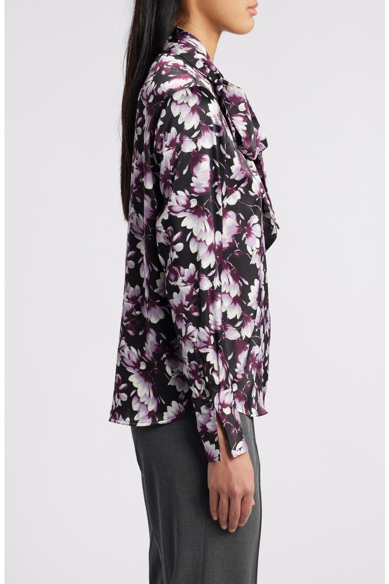 Floral Tie Neck Long Sleeve Top, Alternate, color, ANNE BLACK MULTI