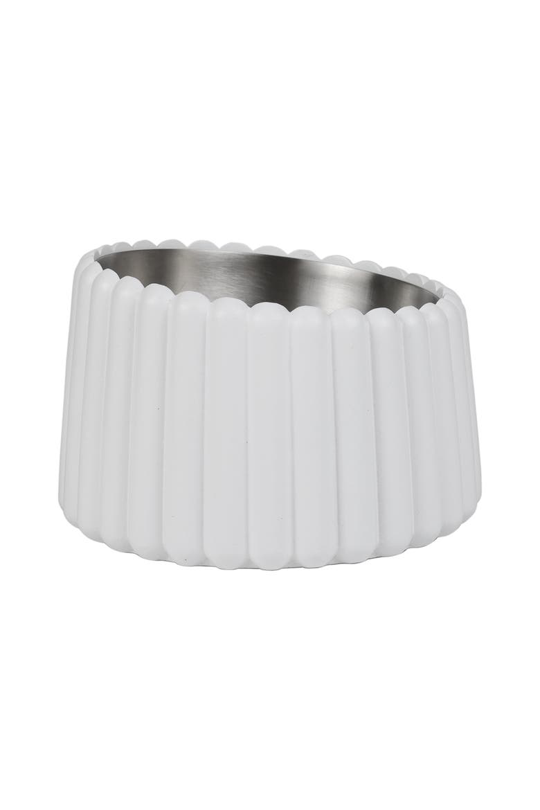 Ripple Ridge Slanted Concrete and Stainless Steel Bowl Pet Feeder, Alternate, color, White