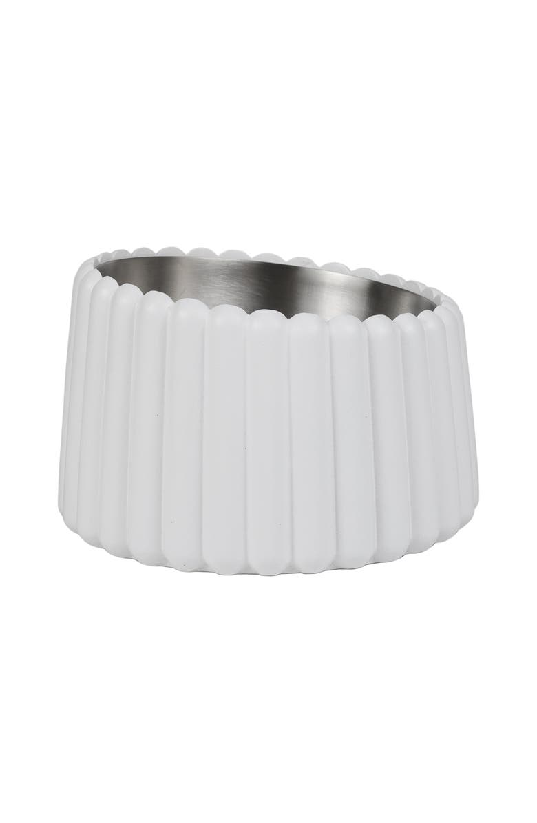 The Licker Store Ripple Ridge Small/Medium Slanted Concrete and Stainless Steel Bowl 16oz (2 Cups) Pet Feeder, Alternate, color, White