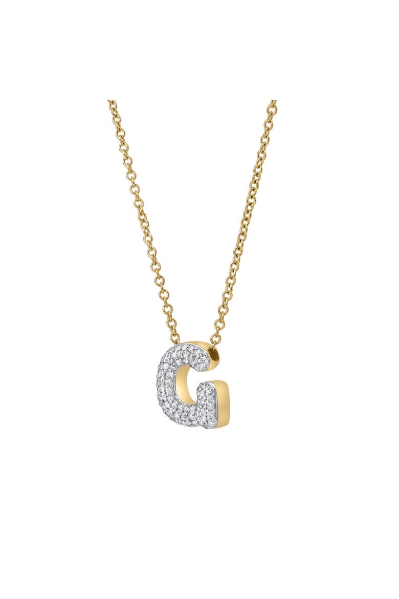 Small Bubble Initial Letter 14K Yellow Gold Diamond Pendant Necklace, Alternate, color, Gold G