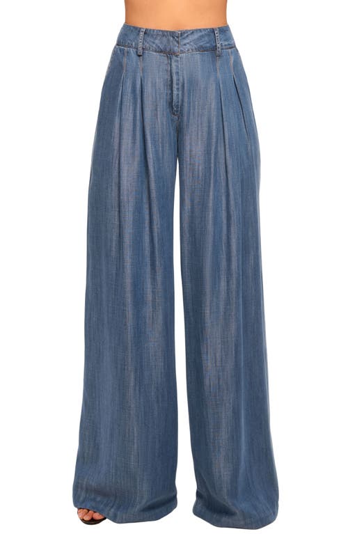 Ramy Brook Chambray Pleated Chambray Wide-leg Trousers In Blue