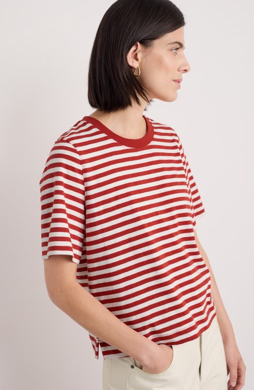 Shop Seasalt Cornwall Copseland Stripe Organic Cotton T-shirt In Cornish Chalk Dark Cinnamon