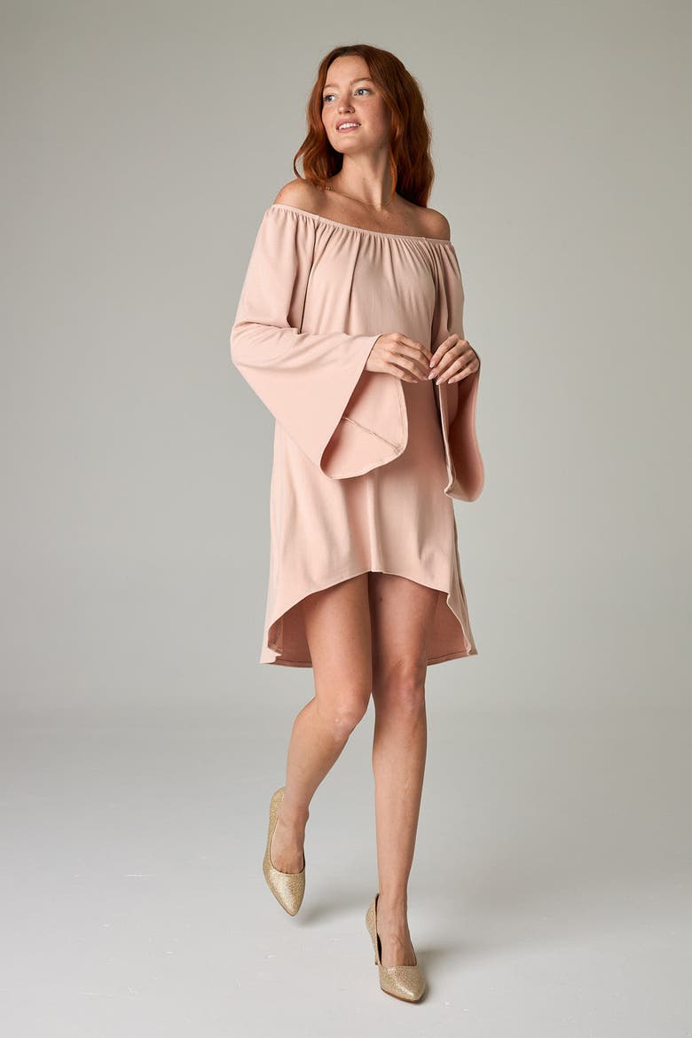 Peyto Eco-Luxe Rib Off-Shoulder Flutter Tunic/Dress - Ultra-Luxe Flow, Alternate, color, Rose Quartz