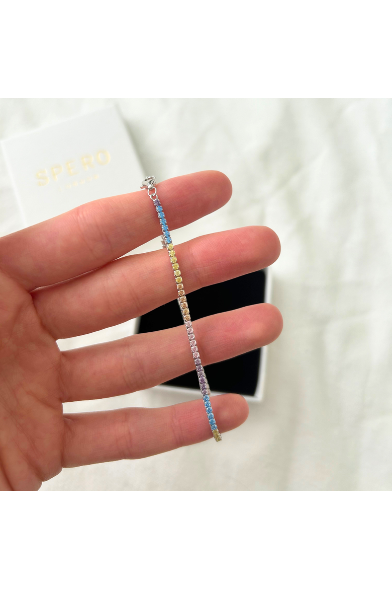 Pastel Color Colourful Sterling Silver Tennis Bracelet, Alternate, color, Silver