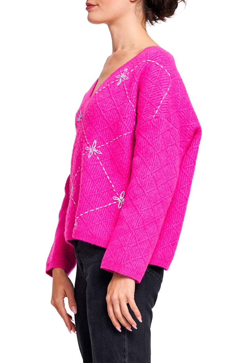 Grace Embroidered V-Neck Sweater, Alternate, color, PINK