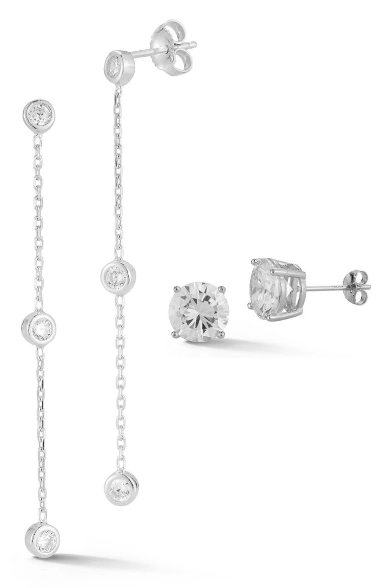 CZ Station Chain & Stud Earrings Set, Main, color, SILVER