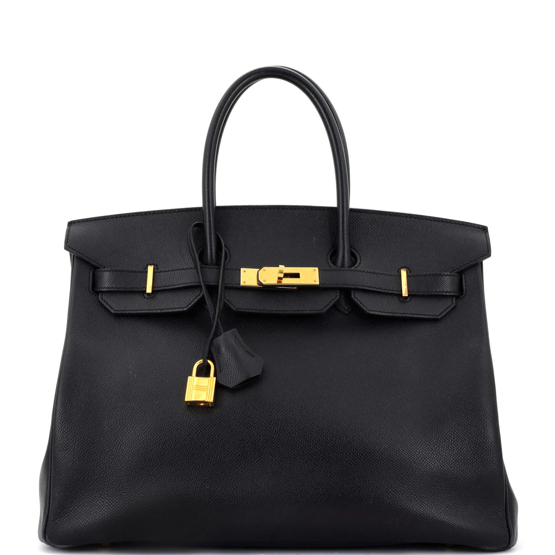 Pre-Owned Hermes Birkin Handbag Black Epsom with Gold Hardware 35, Main, color, 