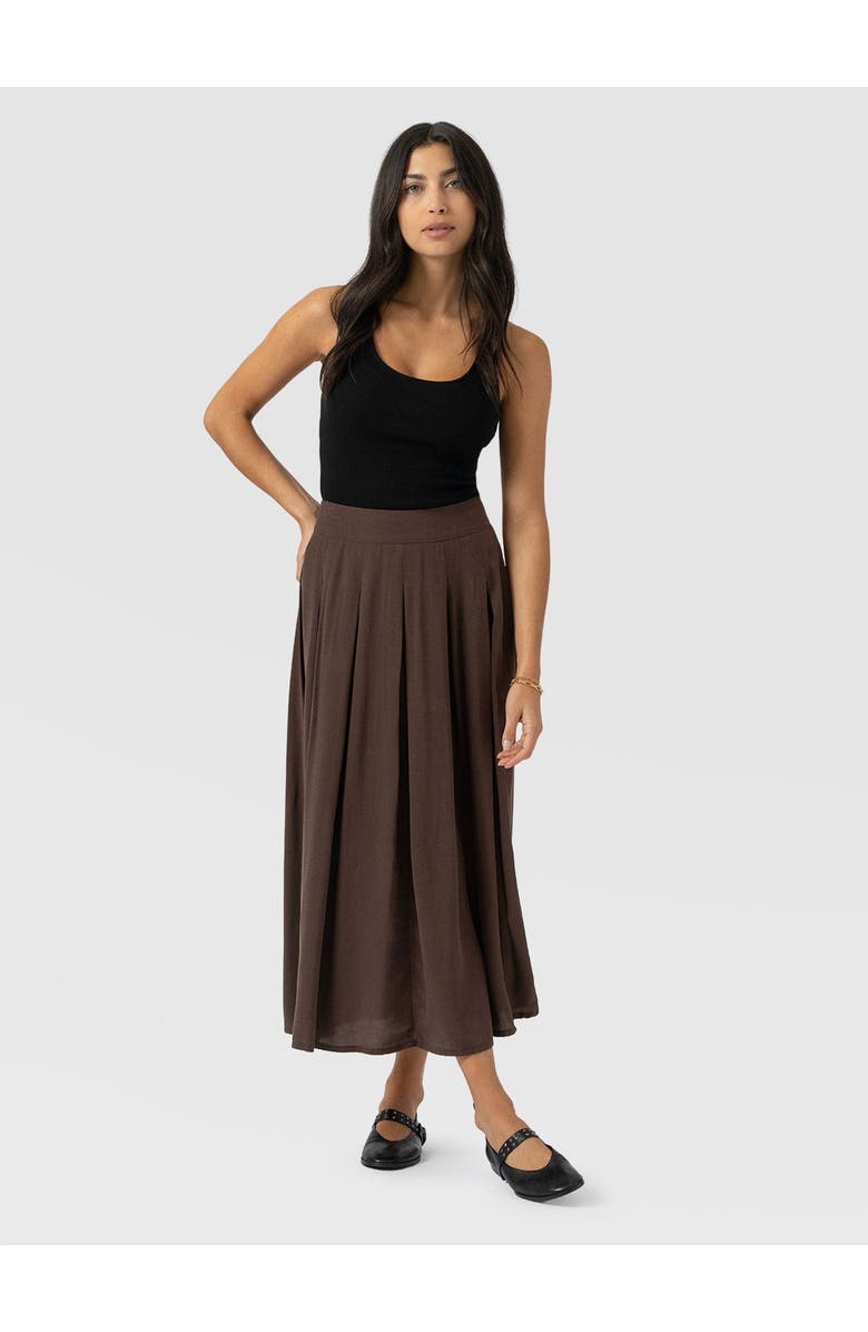 Saint + Sofia Eliza Pleated Skirt, Alternate, color, Brown