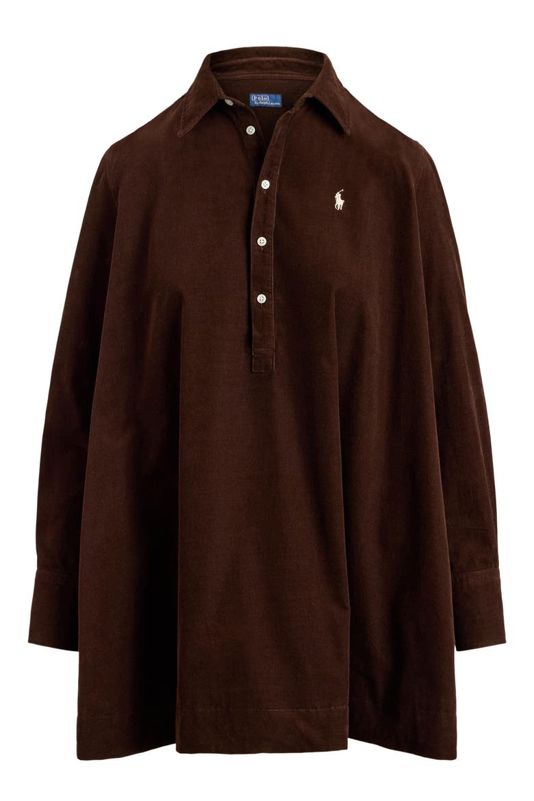 Pleated Cotton Corduroy Shirtdress, Alternate, color, BROWN