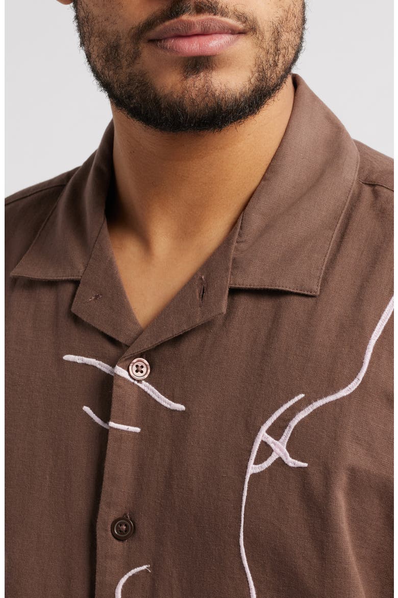 Frances Cotton & Linen Camp Shirt, Alternate, color, DARK JAVA MULTI