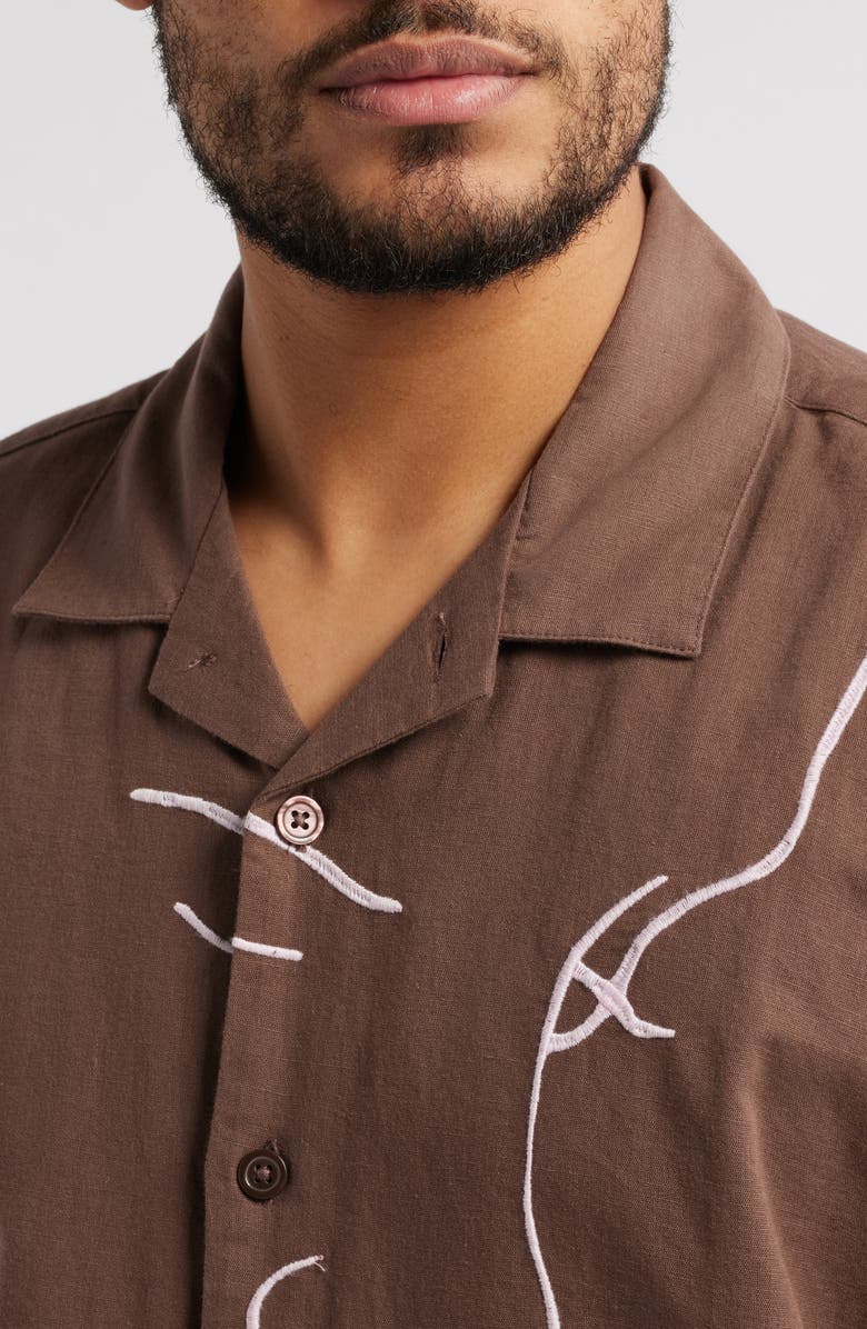 Obey Frances Cotton & Linen Camp Shirt, Alternate, color, Dark Java Multi