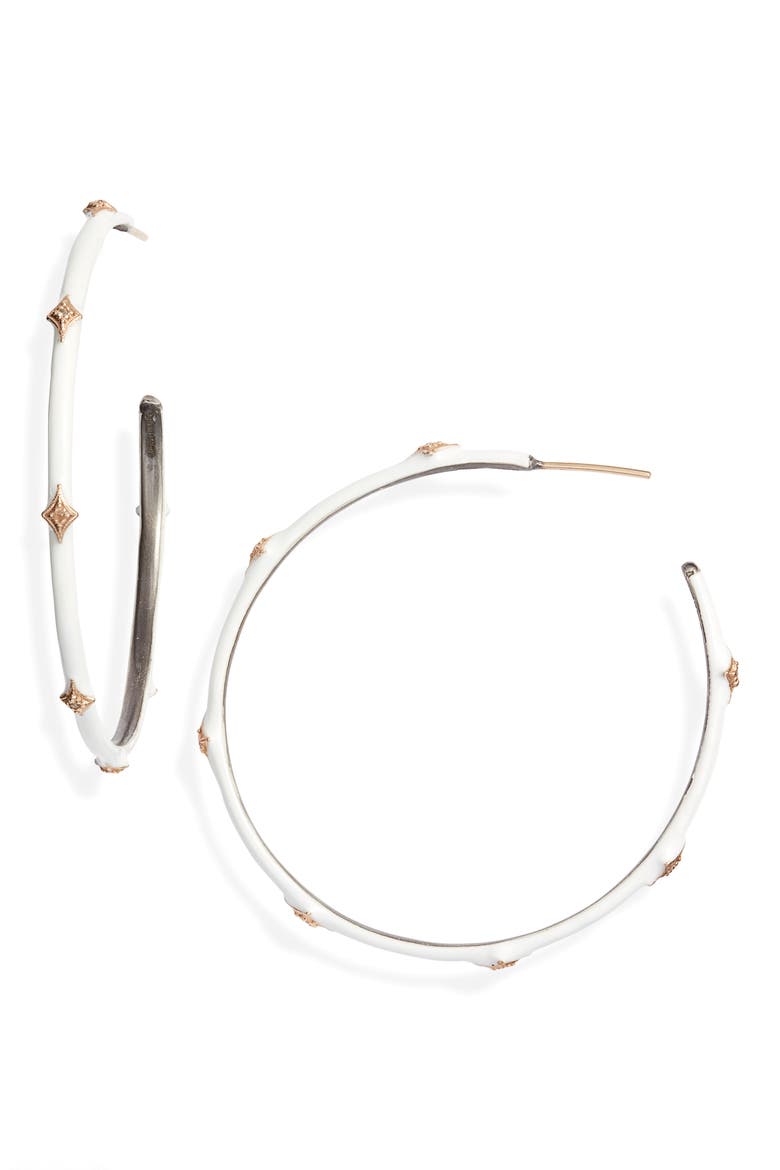 New World 14k Gold & Enamel Hoop Earrings, Main, color, WHITE ENAMEL