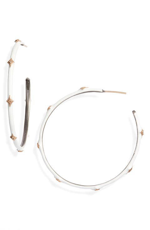 New World 14k Gold & Enamel Hoop Earrings