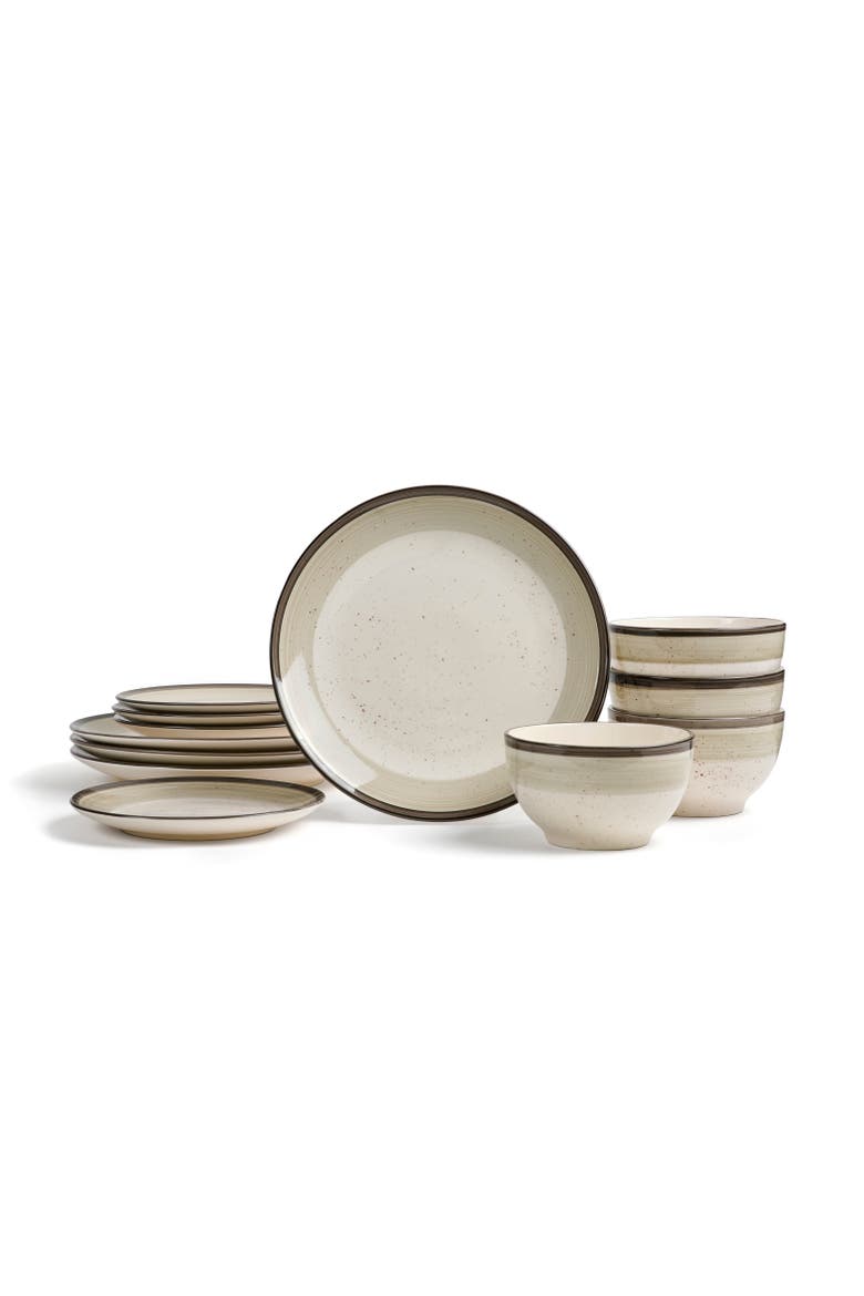 Harlow Earthenware 12-Piece Dinnerware Set, Main, color, Beige