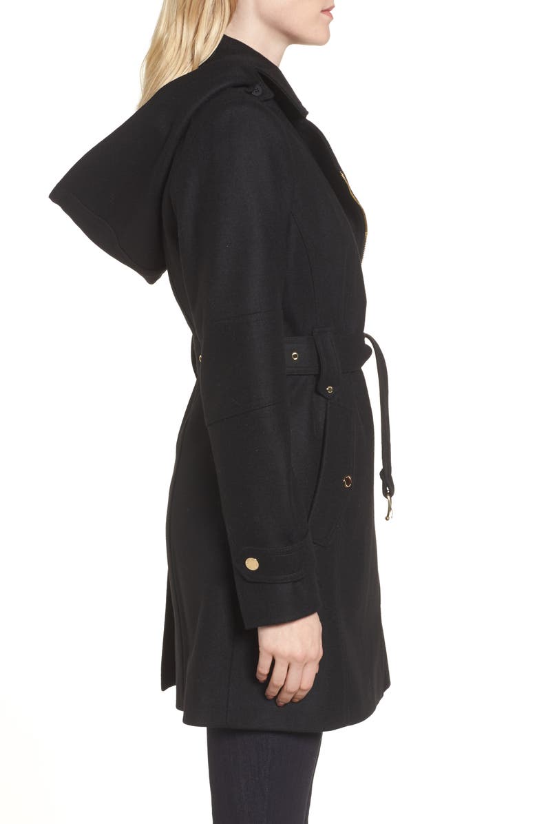 MICHAEL Michael Kors Belted Wool Blend Coat with Detachable Hood, Alternate, color,