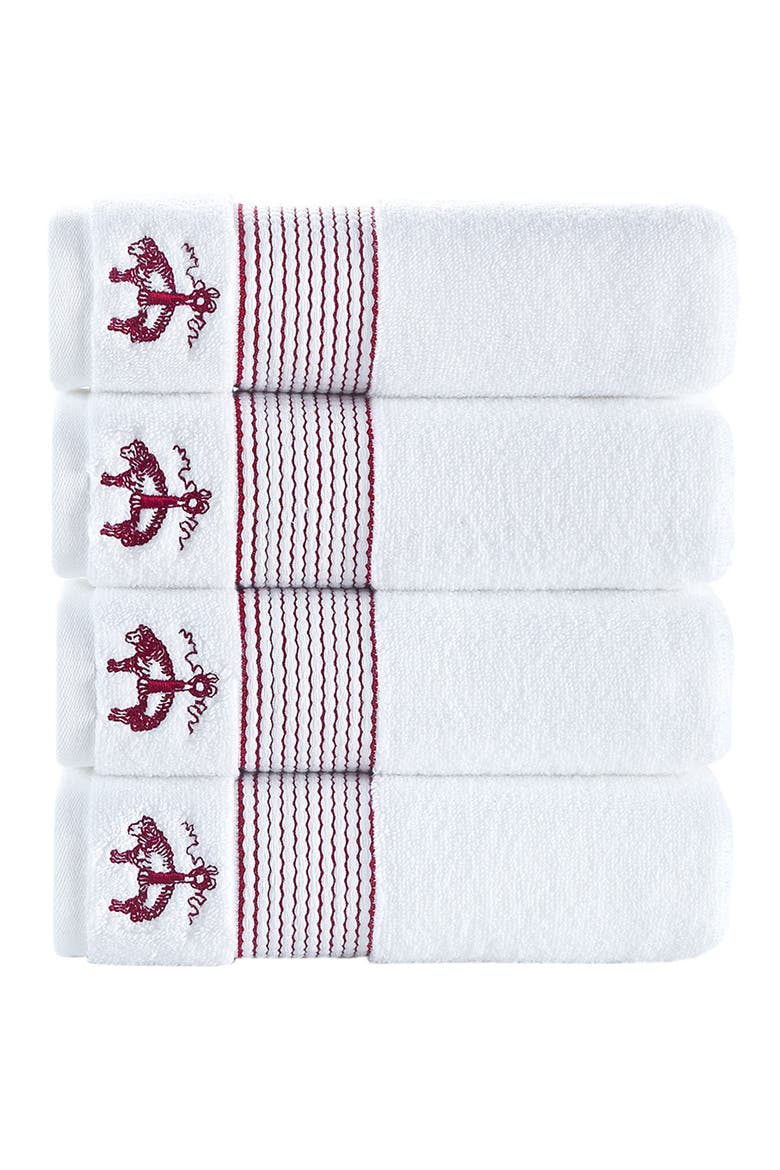 4-Piece Robe Stripe Cotton Towel Set, Main, color, WHITE/ SCARLET SAGE