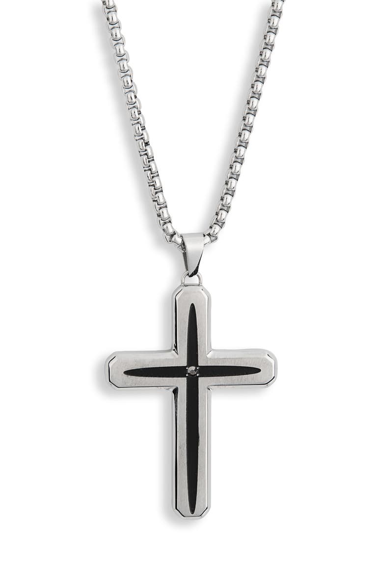 Men's Cross Pendant Necklace, Main, color, SILVER/BLACK