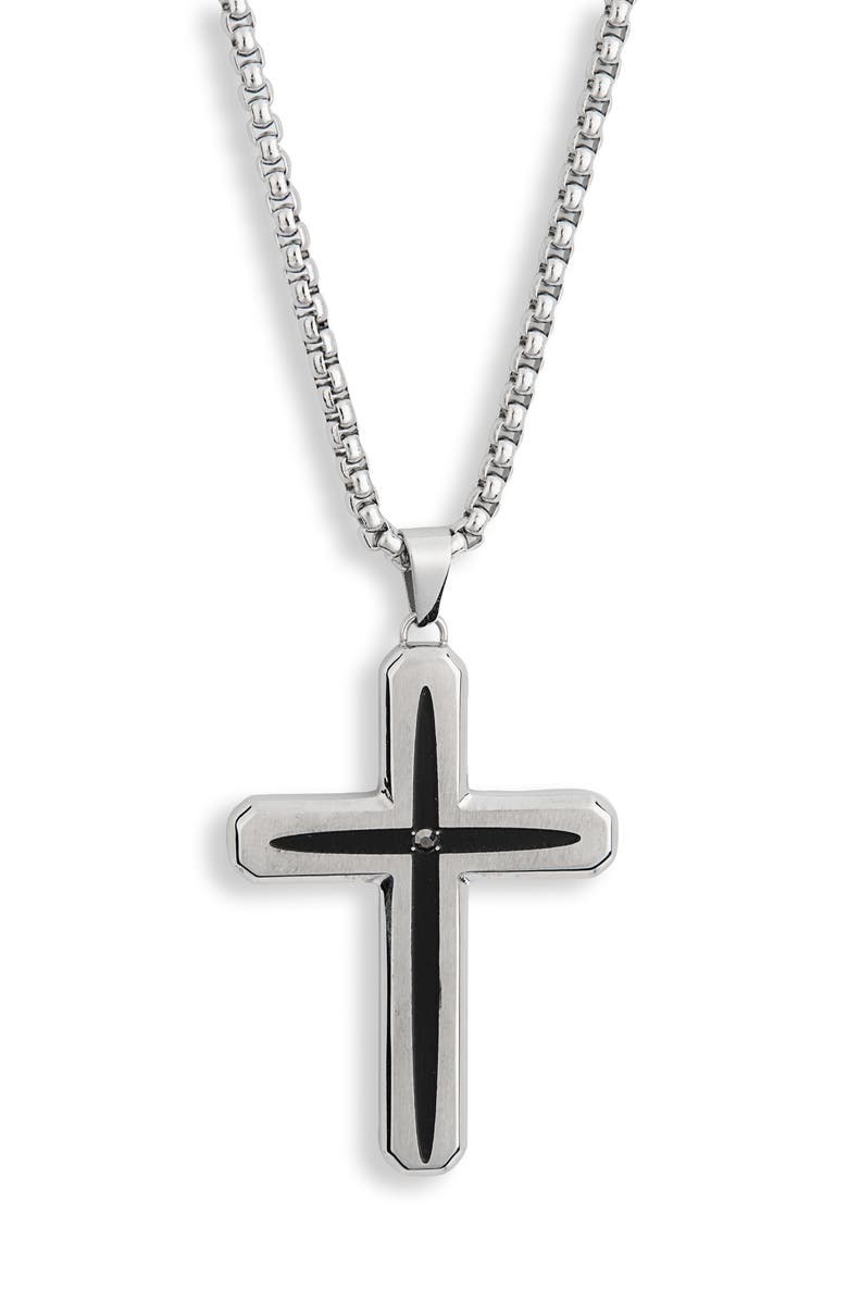 AMERICAN EXCHANGE Men's Cross Pendant Necklace, Main, color, Silver/ Black