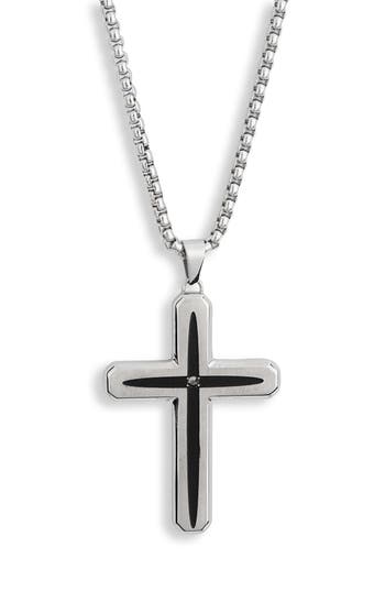 American Exchange Cross Pendant Necklace In Silver/black
