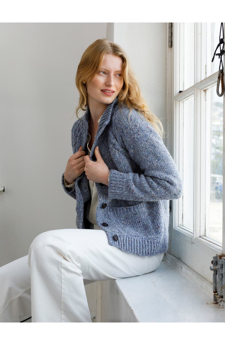 Celtic & Co. Donegal Funnel Neck Cardigan, Alternate, color, Vintage Blue