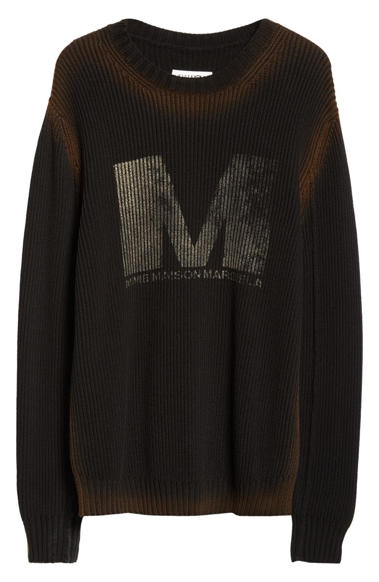 MM6 Maison Margiela Bleached Logo Rib Cotton Crewneck Sweater, Alternate, color, 