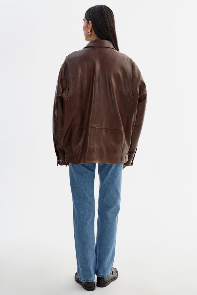 THEIA | Leather Bomber Jacket, Alternate, color, Dark Brown