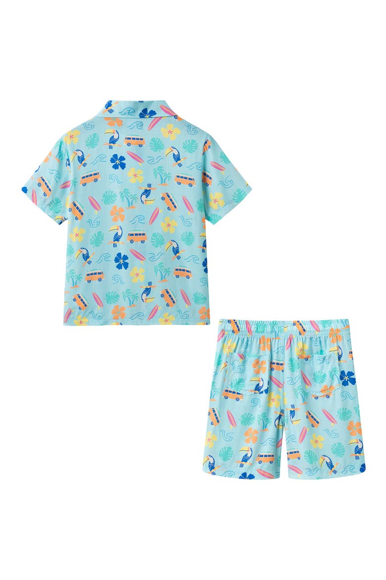 Kids' Short Sleeve Button-Up Shirt & Shorts Set, Alternate, color, AQUA BEACH