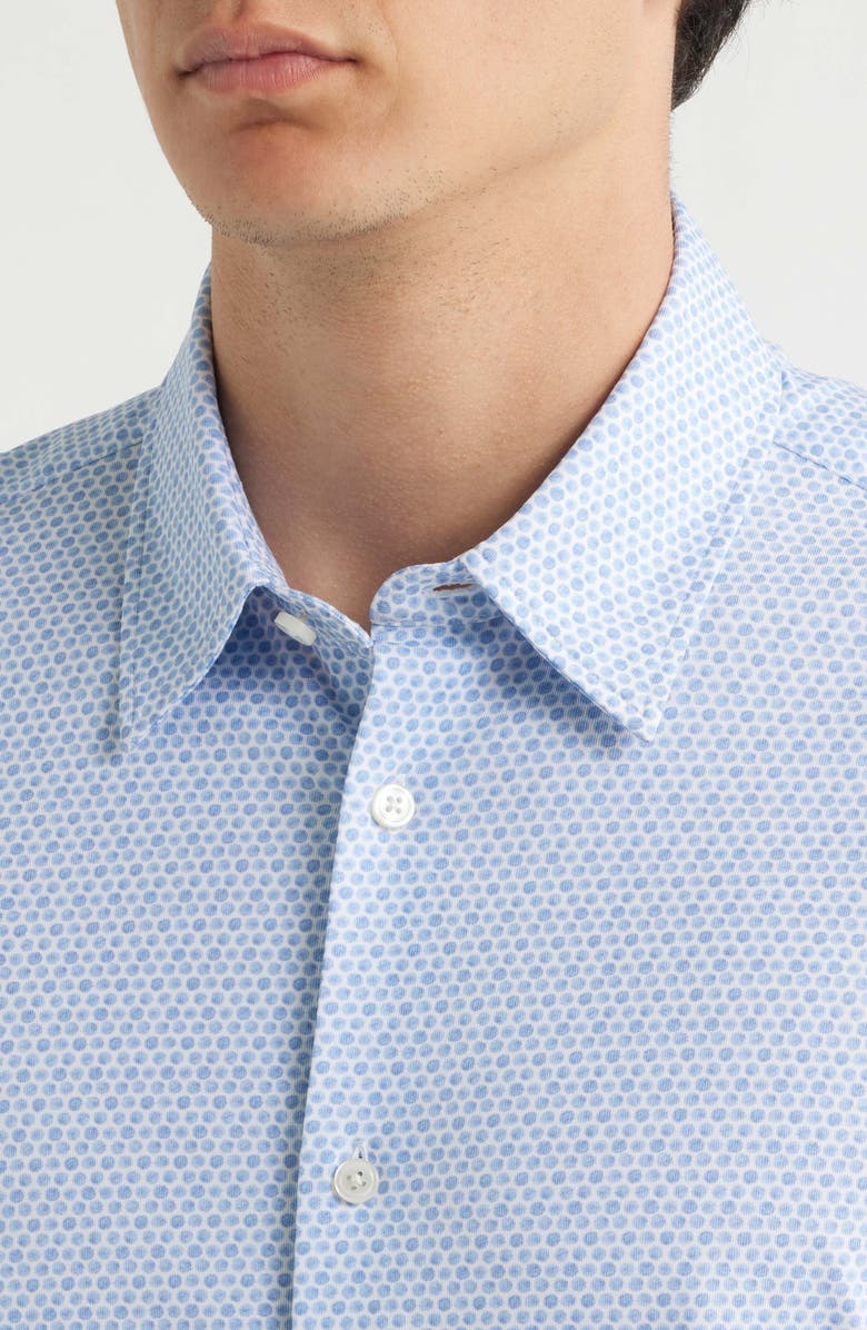 BOSS P-Roan Slim Fit Micropattern Short Sleeve Button-Up Shirt, Alternate, color, Light/ Pastel Blue