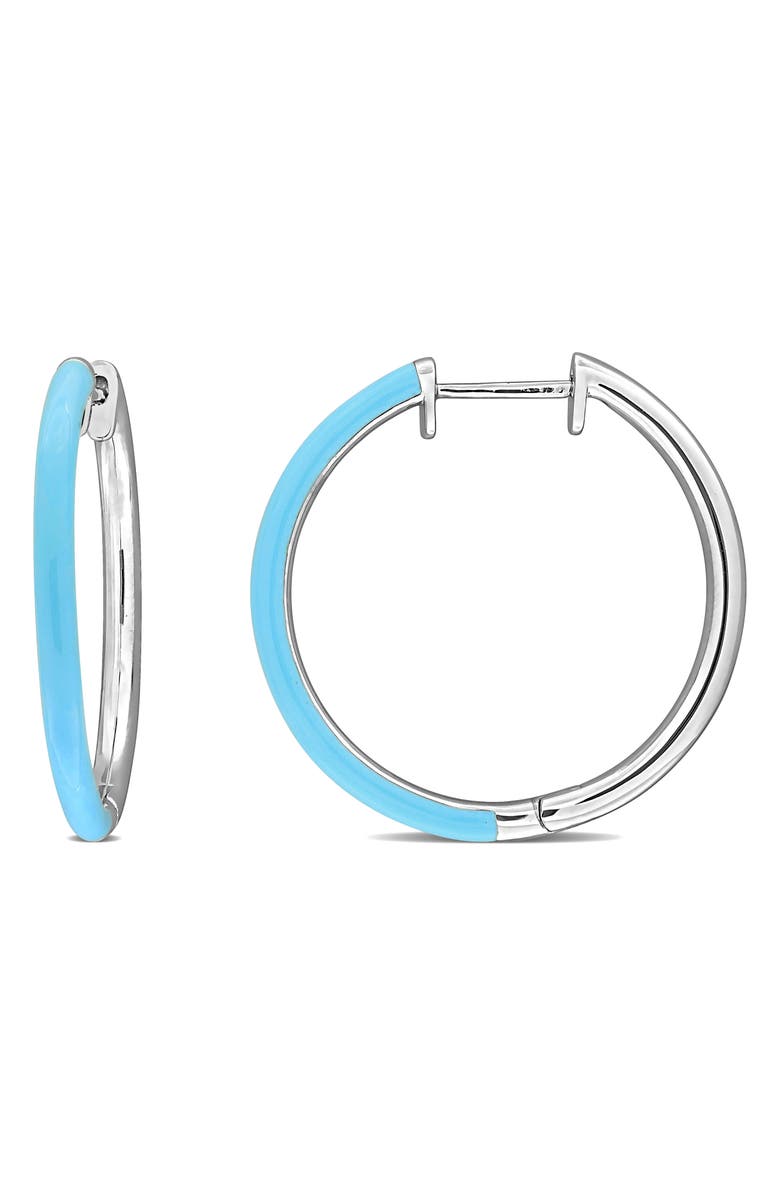 DELMAR Enamel Hoop Earrings, Main, color, Light Blue