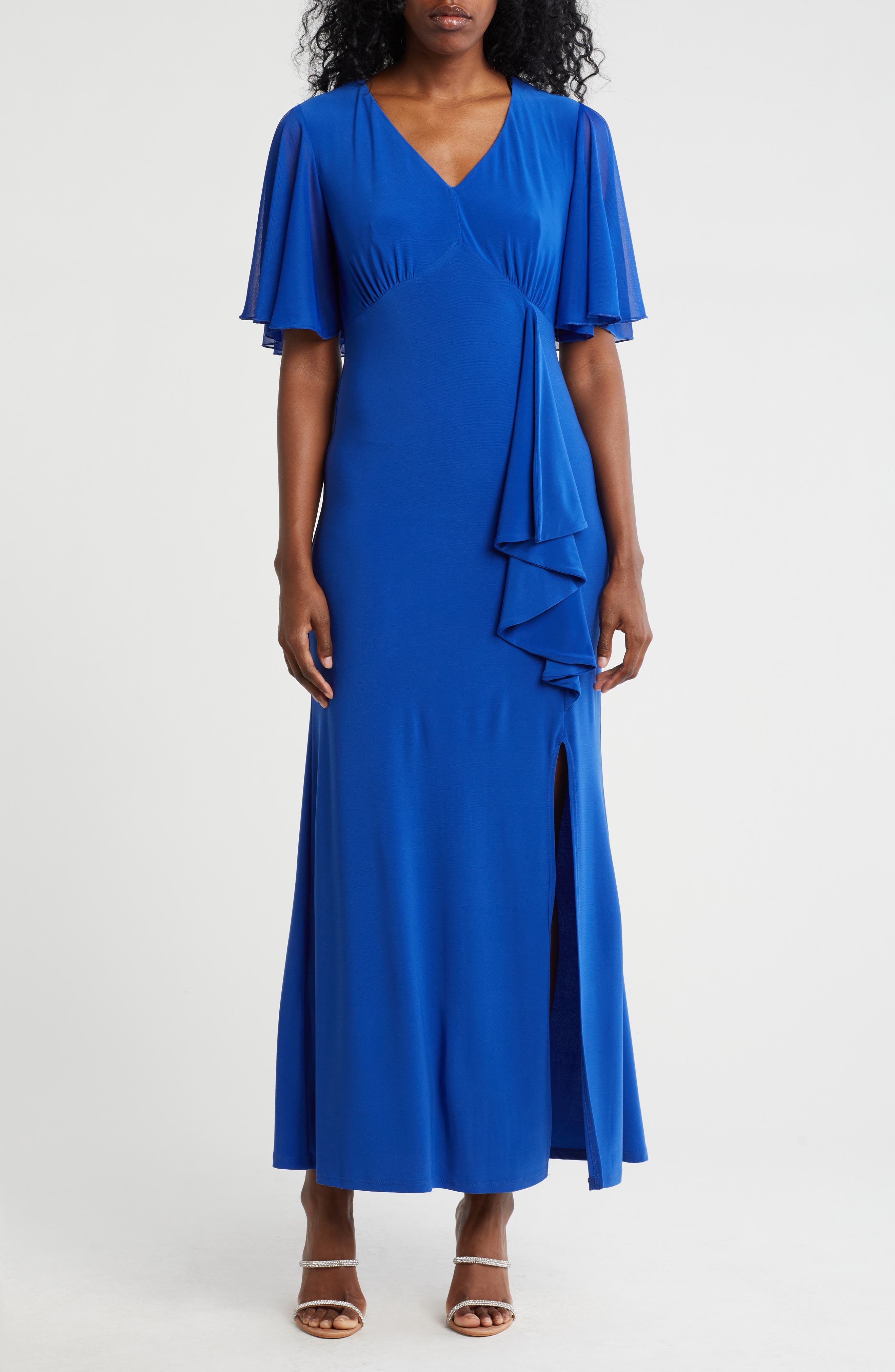 Marina Flutter Sleeve Ruffle Maxi Dress