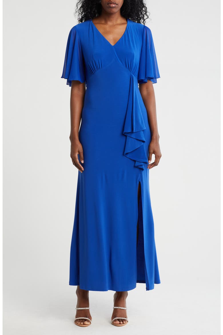 Flutter Sleeve Ruffle Maxi Dress, Main, color, ROYAL