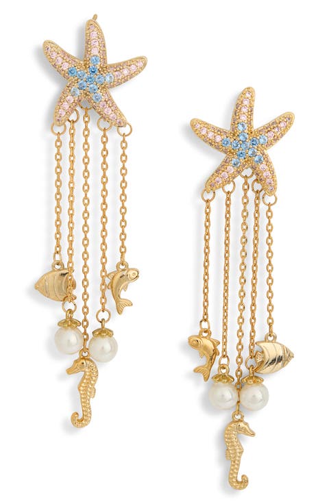 Samara Cubic Zirconia Starfish & Faux Pearl Drop Earrings