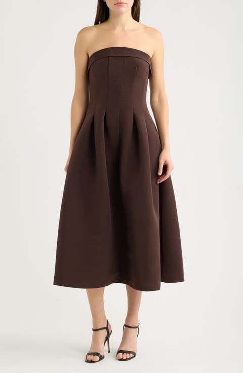 Strapless Foldover Midi Dress