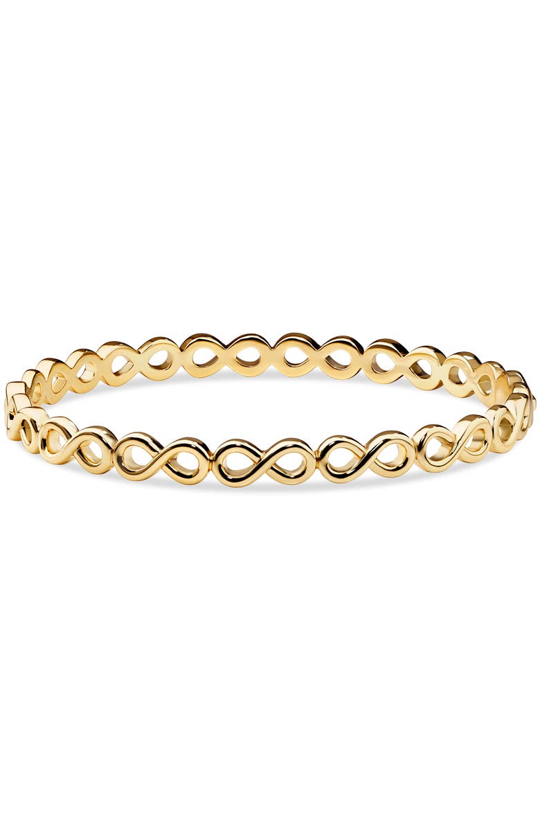 DEVATA Infinity Bangle Bracelet in Gold Plated Sterling Silver, Main, color, Yellow Gold