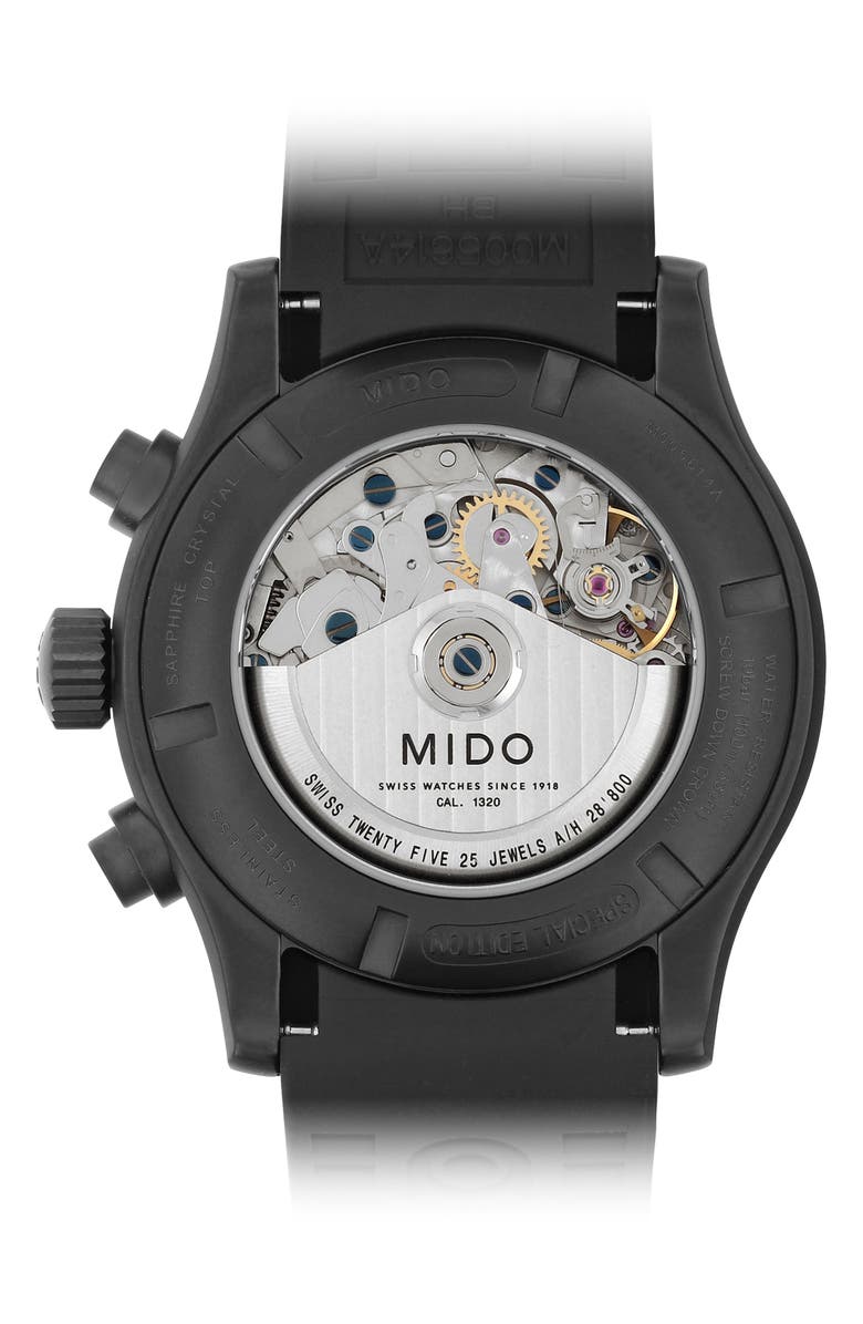 MIDO Multifort Chronograph Rubber Strap Watch, 44mm, Main, color,