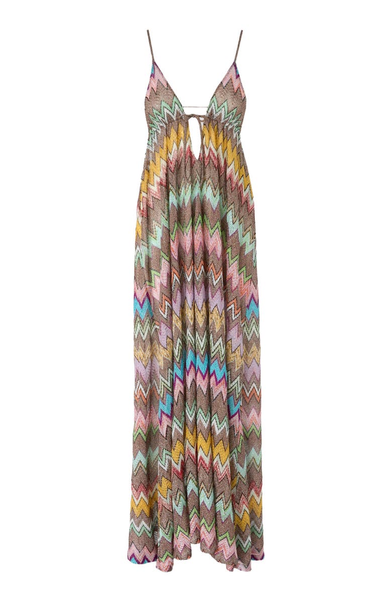 Missoni Long Beach Dress In Lamé Viscose With Macro Zigzag Pattern And Thin Straps, Alternate, color, Black & Multicoloured
