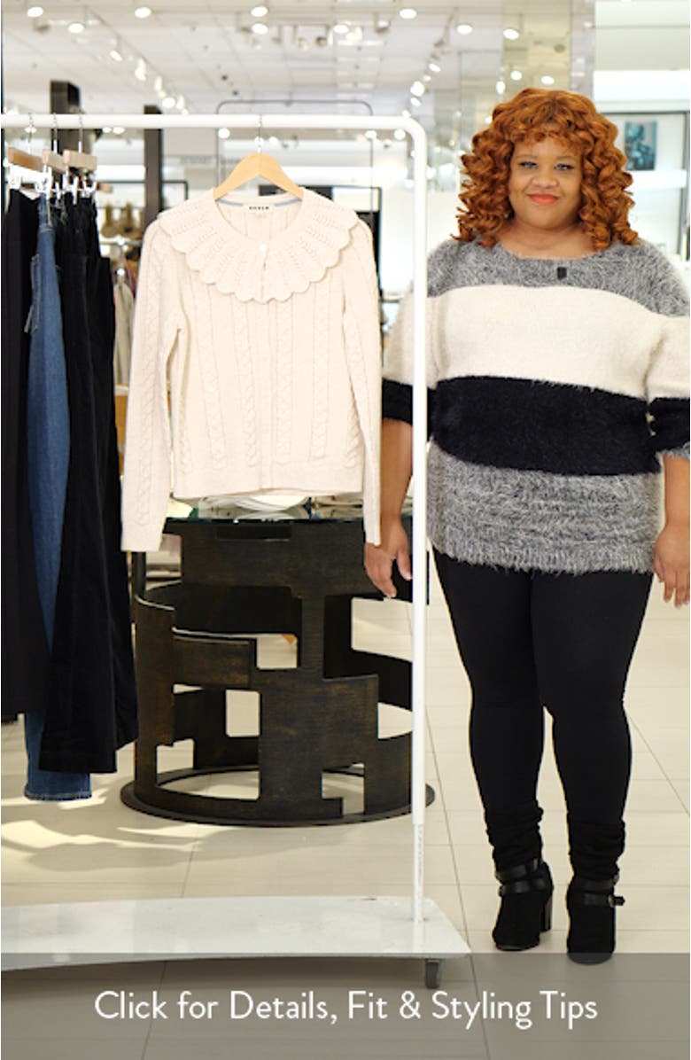 Scallop Collar Wool, Cotton & Alpaca Pointelle Cardigan, sales video thumbnail