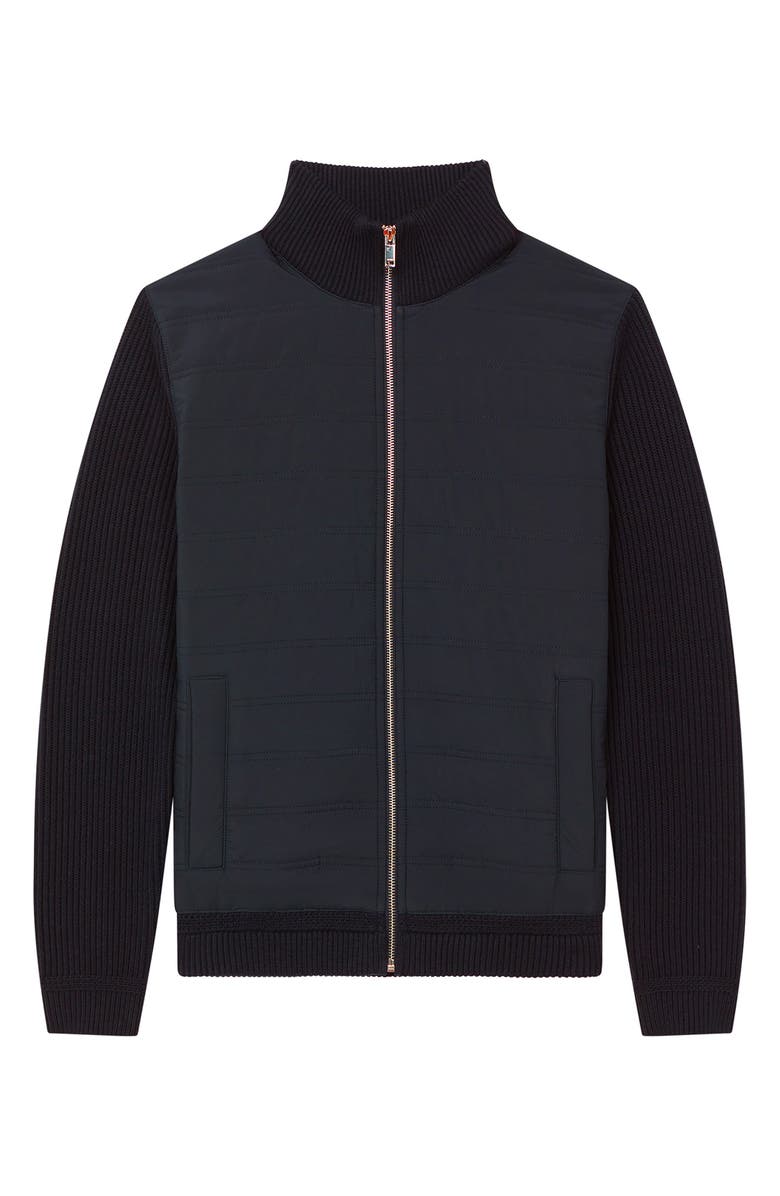 Reiss Trainer Quilted & Ribbed Hybrid Jacket, Alternate, color, Navy