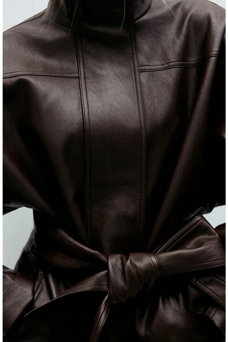 Oversize Belted Faux Leather Jacket, Alternate, color, CHOCOLATE