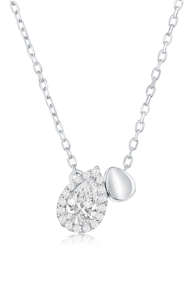 Sterling Silver Cubic Zirconia Double Pear Pendant Necklace, Main, color, SILVER