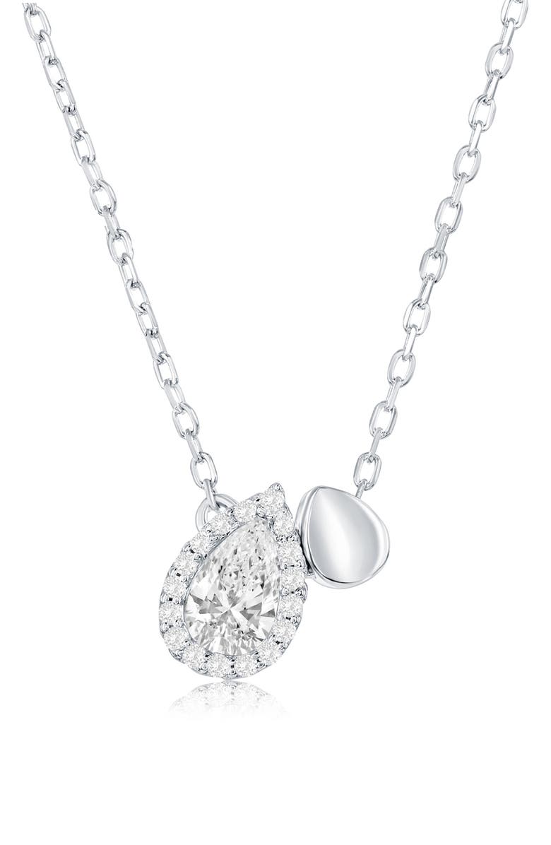 SIMONA Sterling Silver Cubic Zirconia Double Pear Pendant Necklace, Main, color, Silver